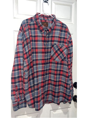 Men's Ranch Tough Plaid Casual Button Down Shirt 4XL Red Blue